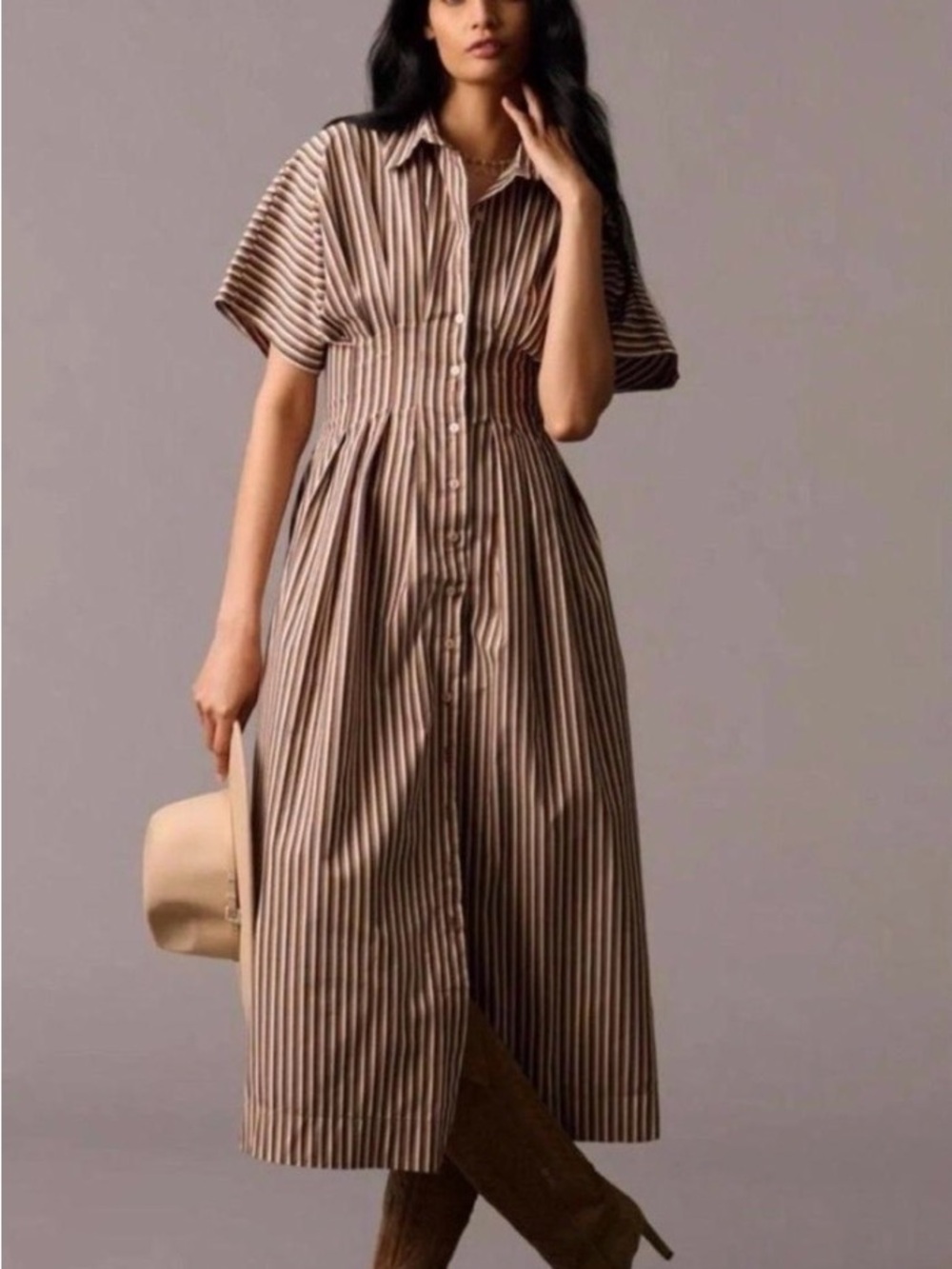 Anthropologie Exquise Tobie Dress - Striped Button-Front Midi Dress